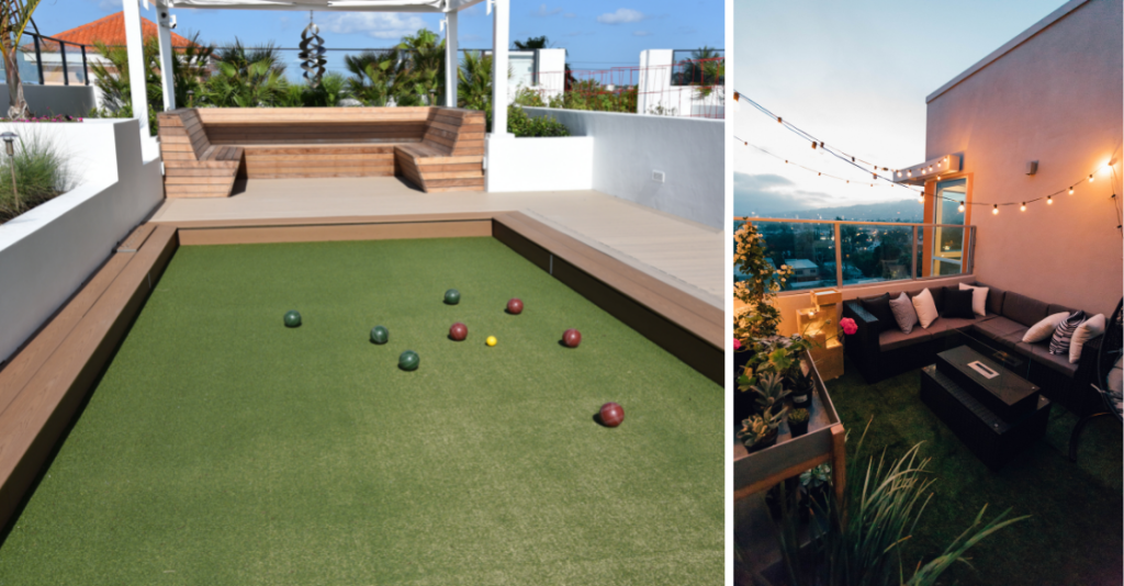 Examples of a artificial turf being used on a rooftop deck